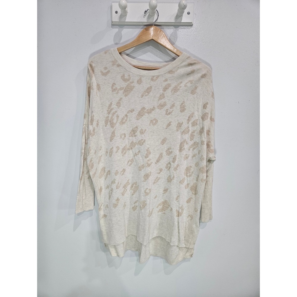 Wonderly Womens Leopard Print Dolman Sleeve Tunic Sweater Cream Beige Large